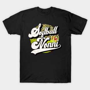 Softball Nonni Vintage Leopard Softball Family Matching T-Shirt